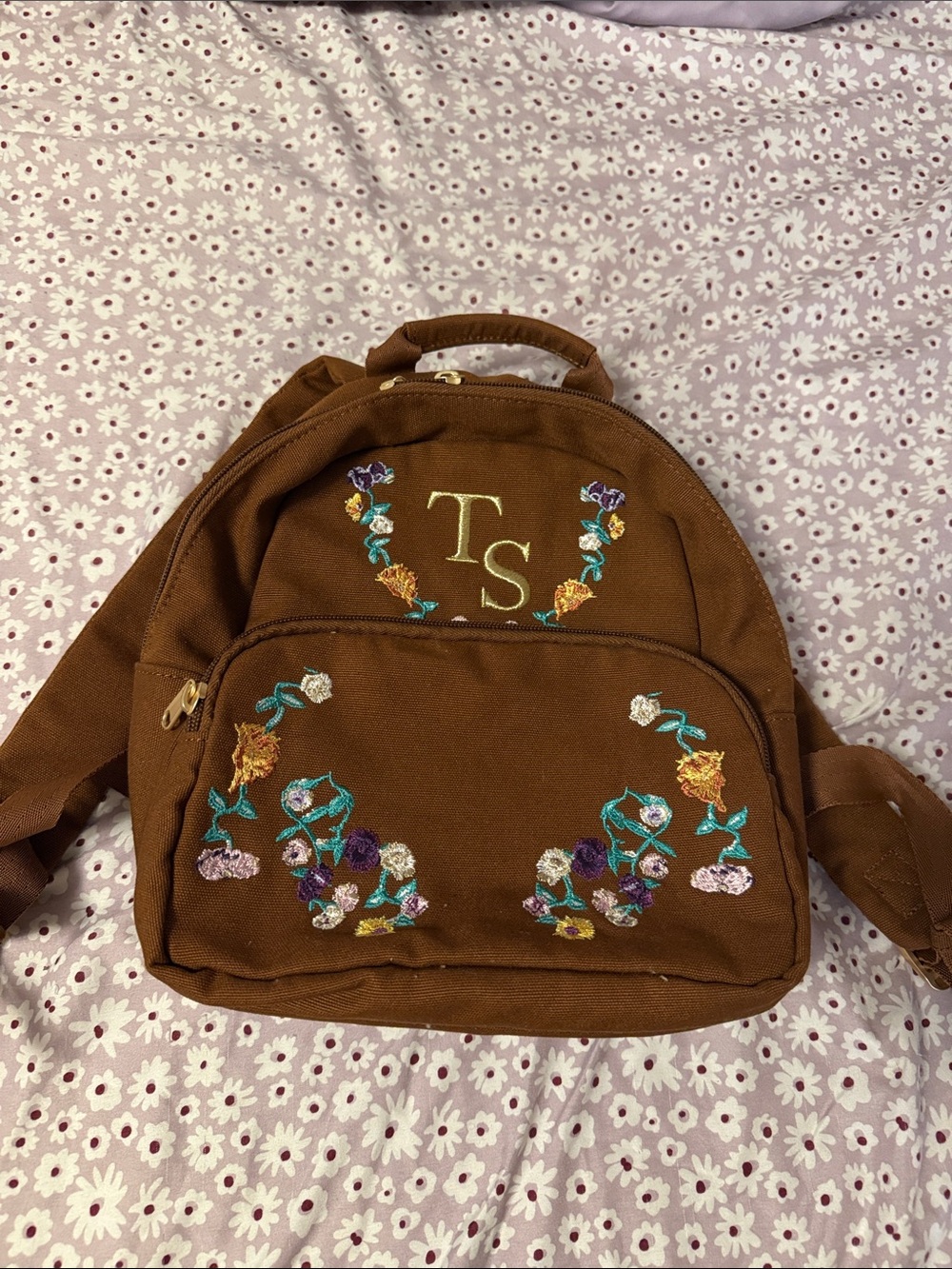 Taylor Swift Brown Backpack with Floral Embroidery
